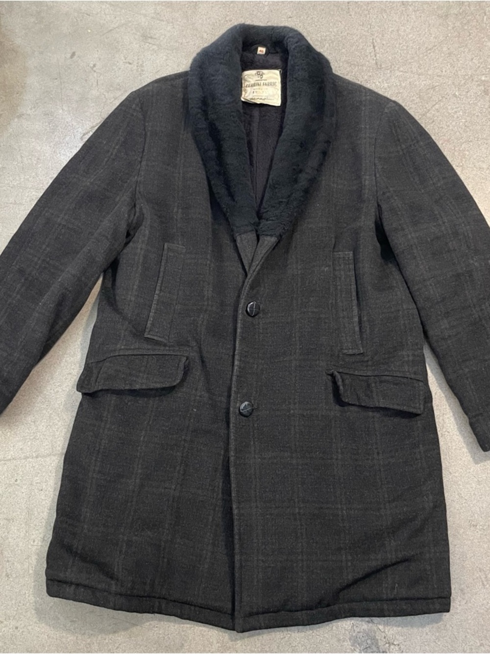 Robert Hall Cerrinni Wool Dark Charcoal Wool Coat with Faux Fur Collar size 40